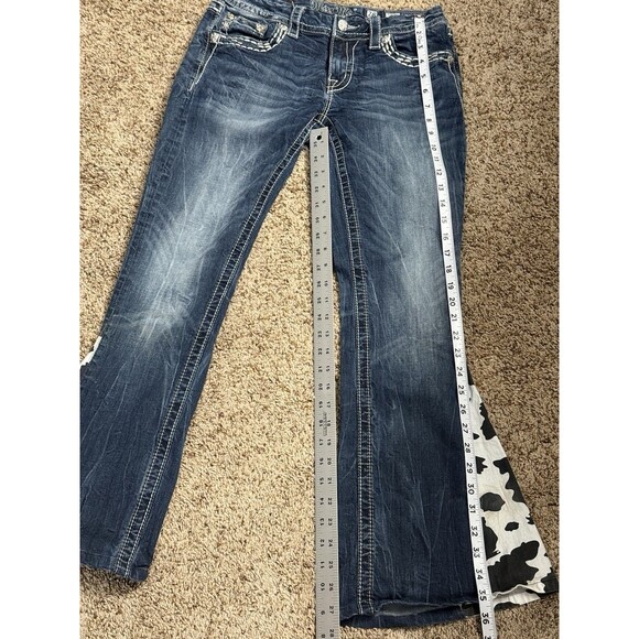 MISS ME Jeans Sunny Boot 28x33 Cow Print Distressed Denim Med Wash Flare Y2K - Picture 15 of 16